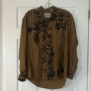 Pasha hand dyed silk blouse with Black Floral Design